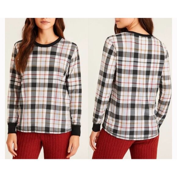 Vera Bradley Tops - Vera Bradley Ribbed Sleep Lounge Top Black Plaid Long Sleeve Cotton M NEW